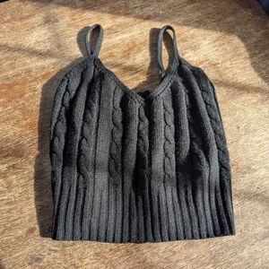 SHEIN Black Knit V-Neck Strap Ribbed-Bottom Cropped Tank Whimsigoth Size Medium